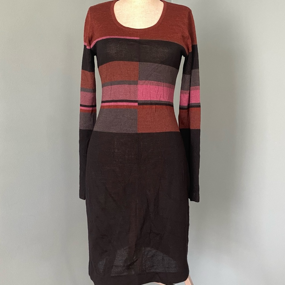 Peruvian Connection Baby Alpaca Silk Long Sleeve Colorblock Dress Size Small